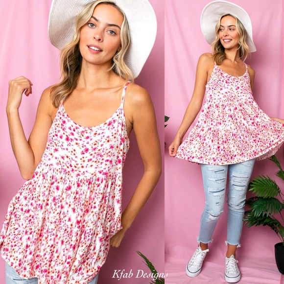 ❤️IN STOCK! Dizzy Floral Blush Soft Jersey Tiered Ruffle Top! - Picture 2 of 9